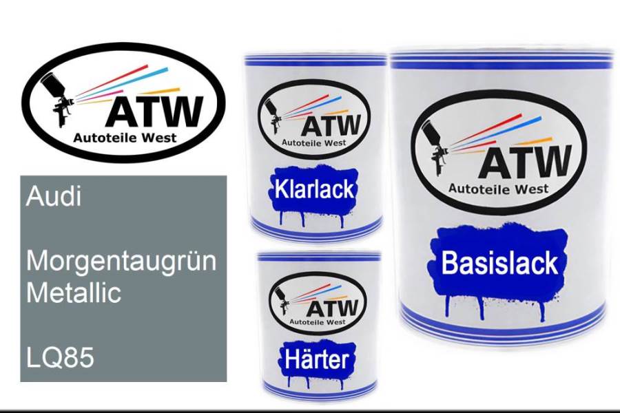 Audi, Morgentaugrün Metallic, LQ85: 1L Lackdose + 1L Klarlack + 500ml Härter - Set, von ATW Autoteile West.